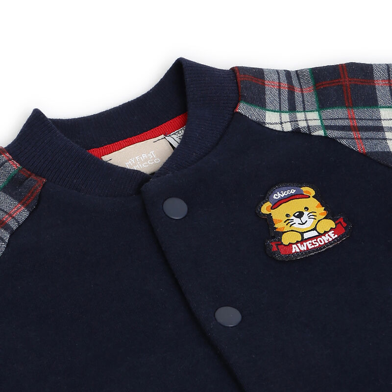 Boys Blue Printed Checkered Cardigan image number null